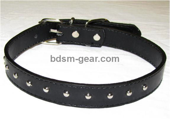 Studded Black Leather Bondage Collar