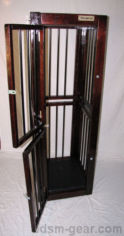 wood and leather bondage cage, bdsm dungeon furniture