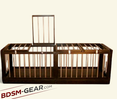Long wood and leather Slave cage for sleeping