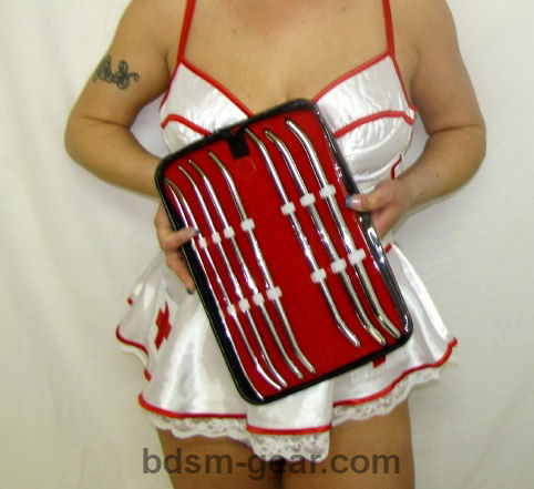 stainless steel curved pratt Sound kit, medical play, slave humiliation and anal play, bdsm and bondage gear