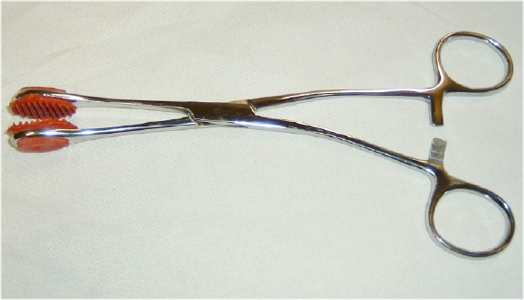 stainless steel forceps with rubber tips, medical play, slave humiliation and anal play, bdsm and bondage gear