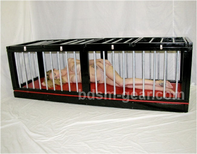 Long wood and leather Slave cage for sleeping