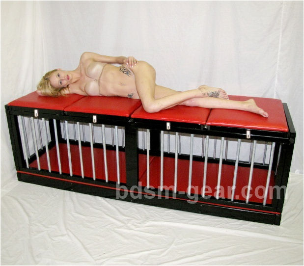 Long wood and leather Slave cage for sleeping