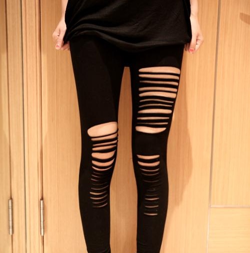 ripped jeans with leggings underneath