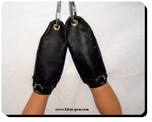 black leather Suspension Mittens bdsm mitts