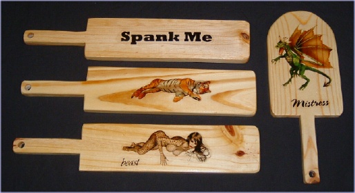 Heavy Wooden paddles with pictures for sale, bdsm fetish & bondage