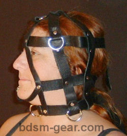 leather slave training head harness, bdsm and gorean bondage gear