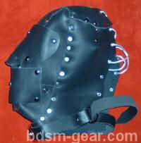 deluxe leather hood with gag and blindfold