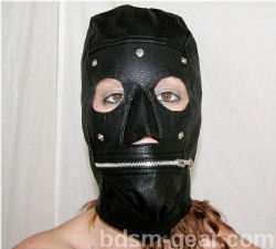 Black Hood with Zipper Mouth and Removable Blindfold