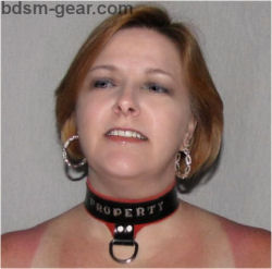 stamped and painted personalized black leather slave collar