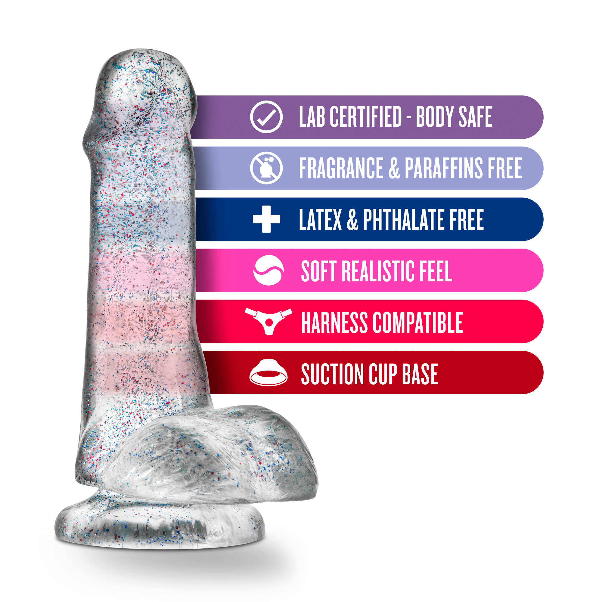 Naturally Yours - 6 Inch Glitter Cock - Sparkling Clear