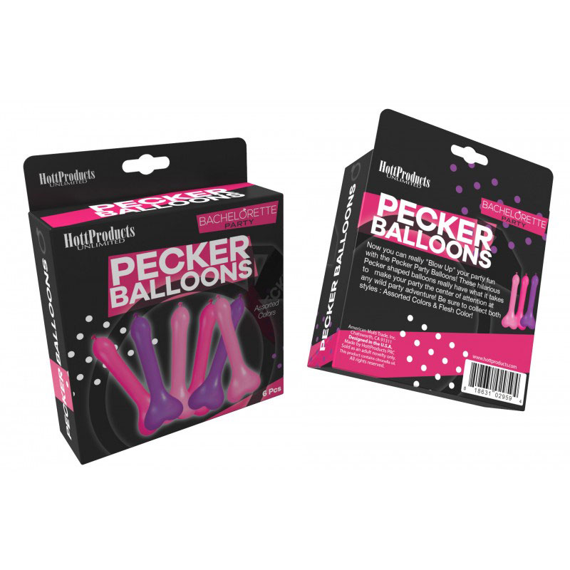 Pecker Balloons Assorted Colors 6 Pc Box