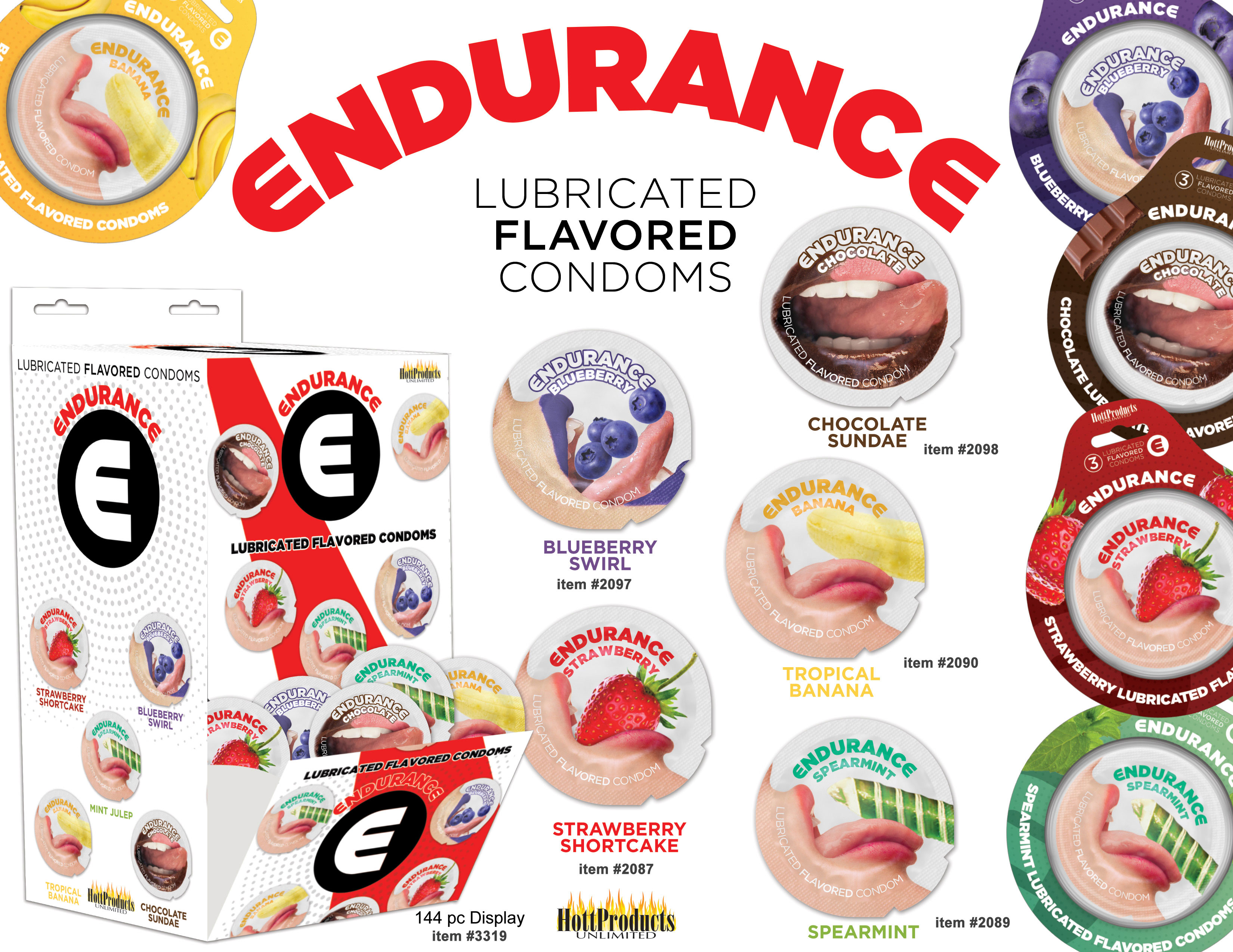 Endurance Condoms - 144 Count Wall Mount Display - Assorted Flavors