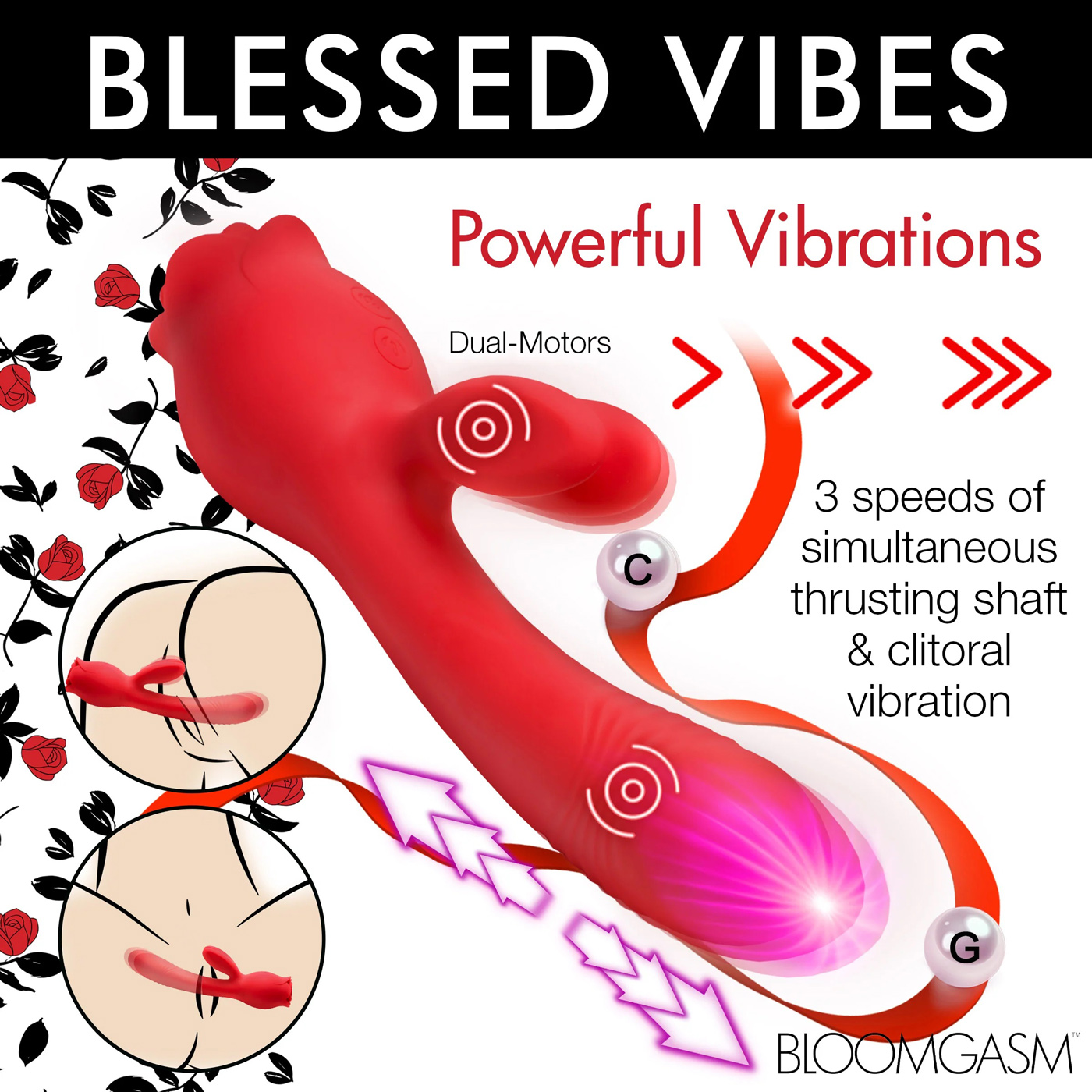 Blooming Bunny Sucking and Thrusting Silicone Rabbit Vibrator - Red