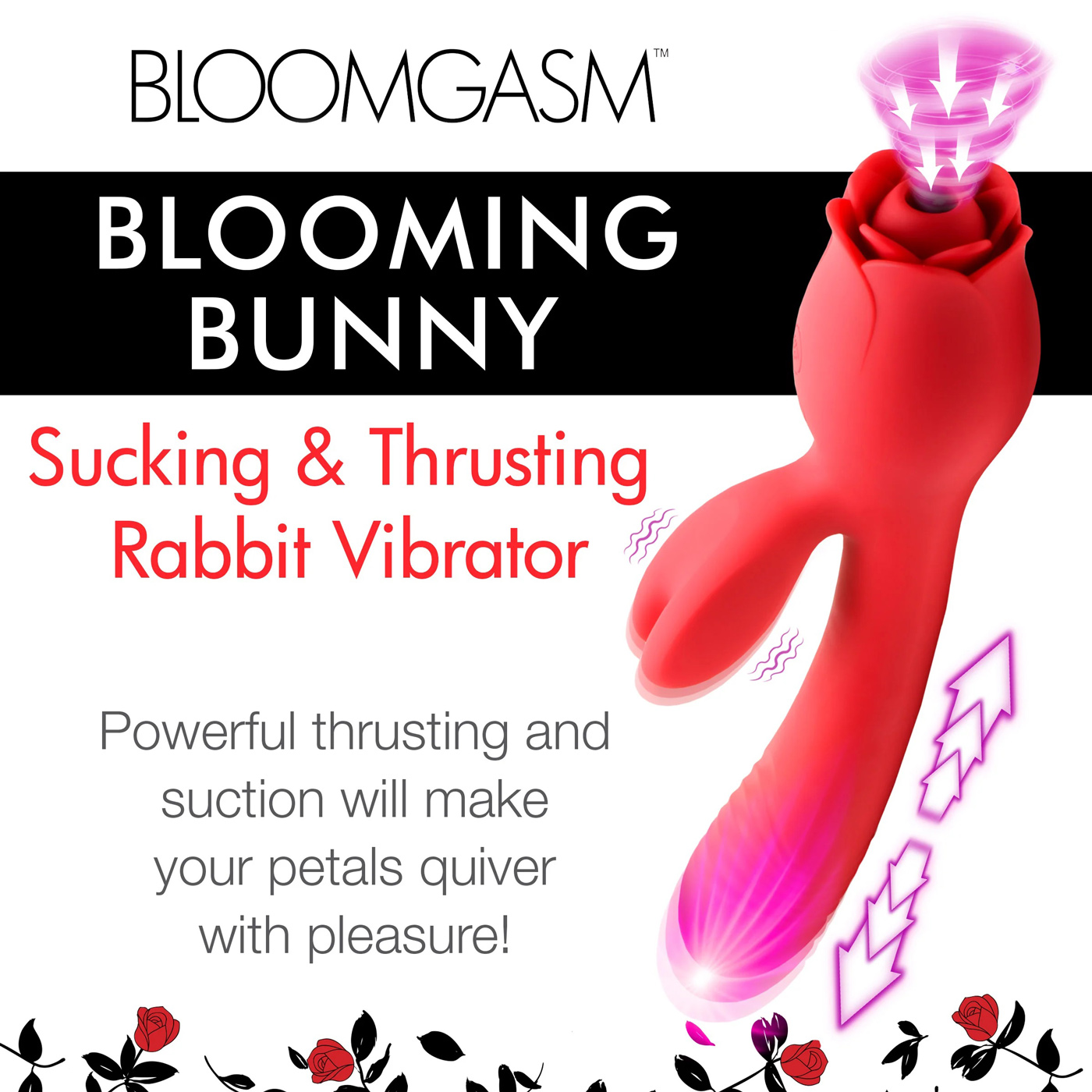 Blooming Bunny Sucking and Thrusting Silicone Rabbit Vibrator - Red