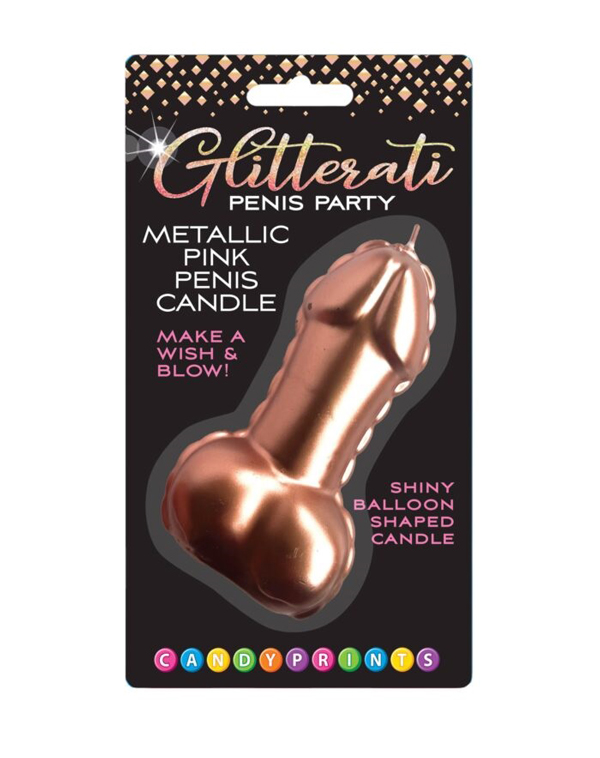 Pink Foil Penis Balloon Candle - Rose Gold