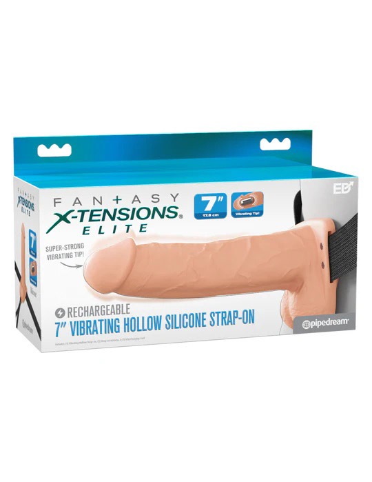 Fantasy X-Tensions Elite 7" Vibrating Hollow Silicone Strap-on - Light