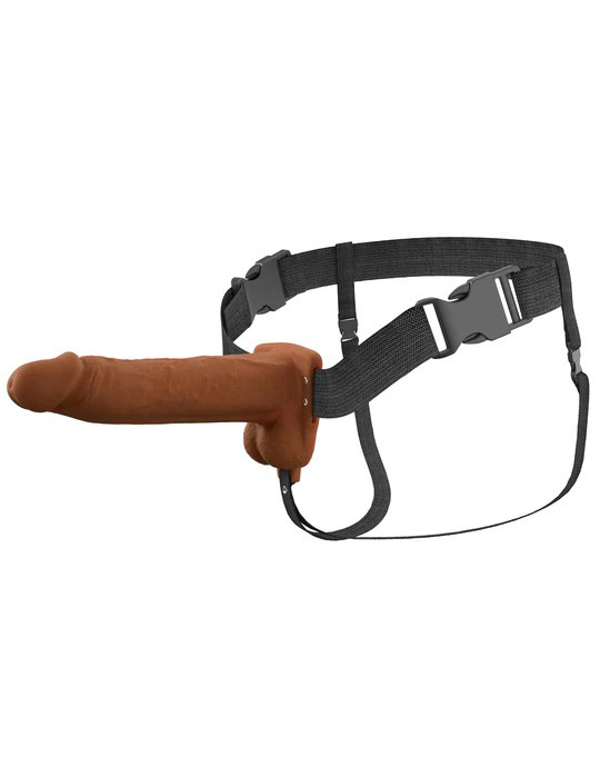 Fantasy X-Tensions Elite 8" Vibrating Hollow Silicone Strap-on - Brown
