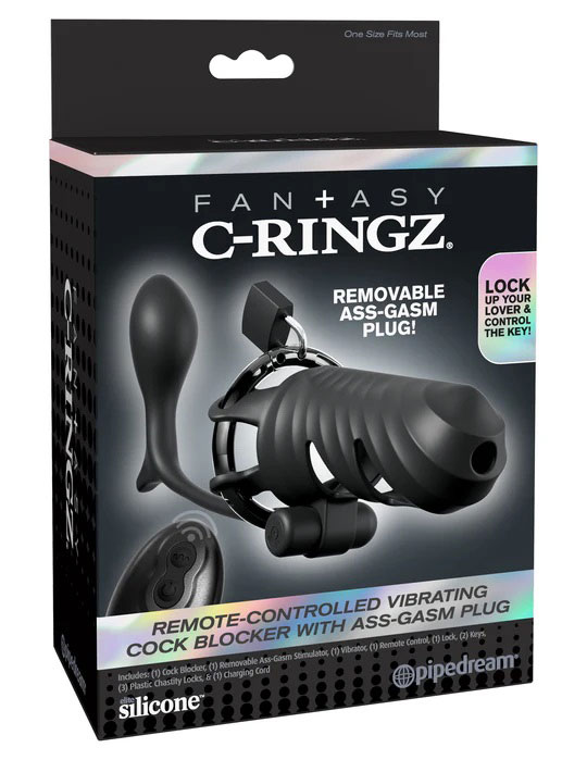 Fantasy C-Ringz Remote-Controlled Vibrating Cock Blocker With Ass-Gasm Plug - Black
