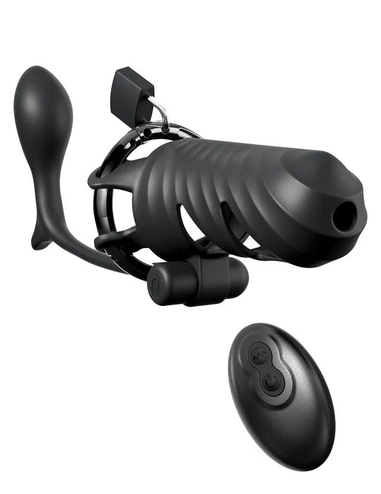 Fantasy C-Ringz Remote-Controlled Vibrating Cock Blocker With Ass-Gasm Plug - Black
