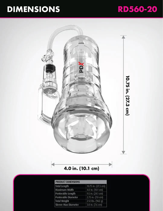 Pdx Elite Viewtube Vac XXL Pump See-Thru Ez-Grip Pump Stroker - Clear