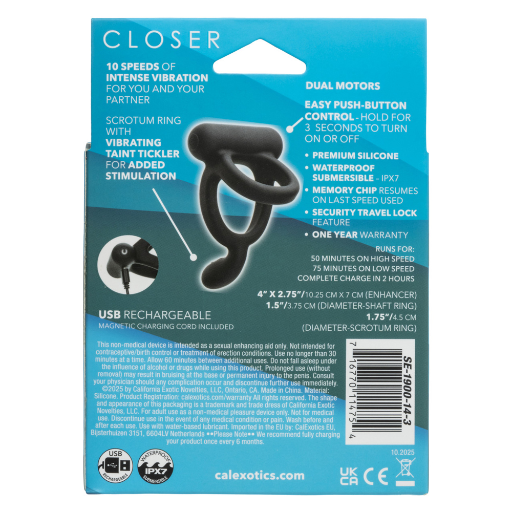 Closer Intimate Rechargeable Ring Caress - Black