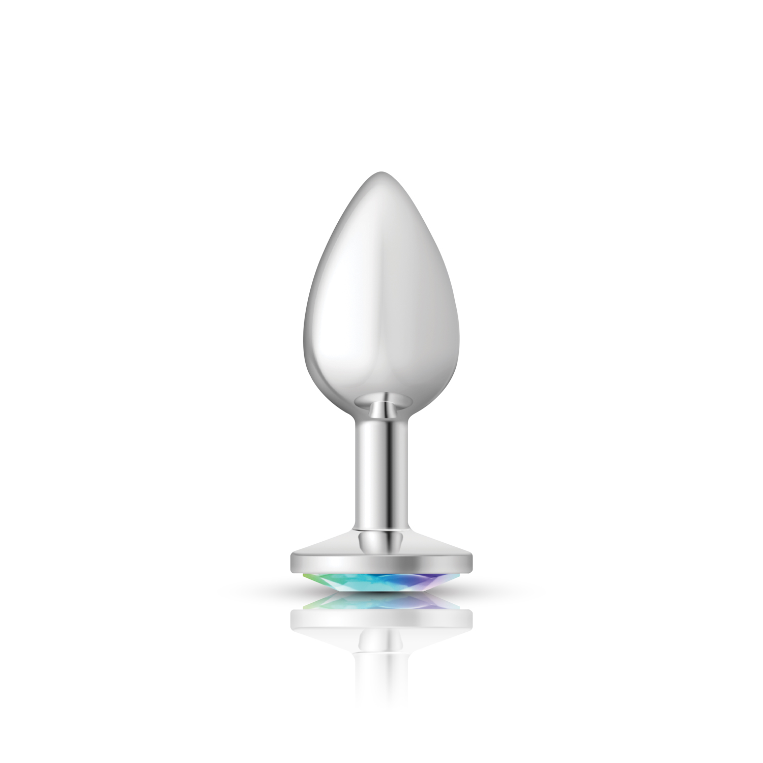 Clear Iridescent Round Gem Silver Metal Plug - Sm