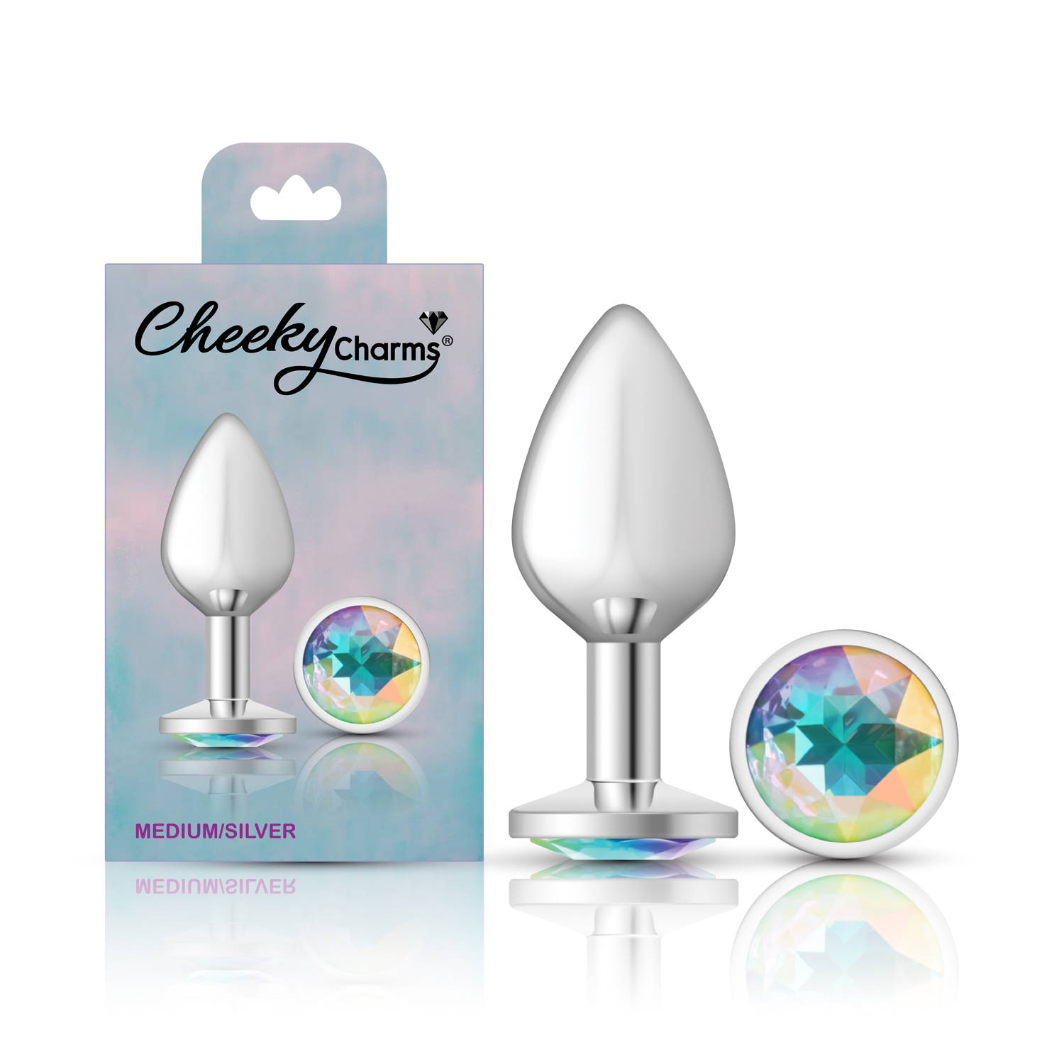 Clear Iridescent Round Gem Silver Metal Plug - Md