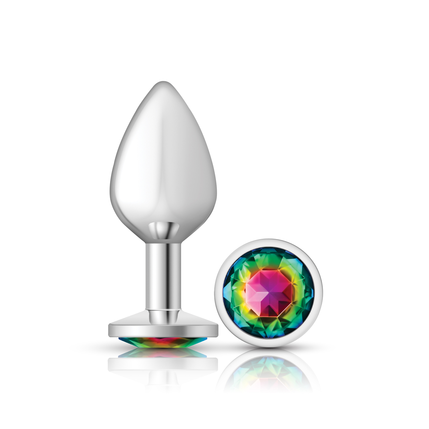Rainbow Round Gem Silver Metal Plug - Md