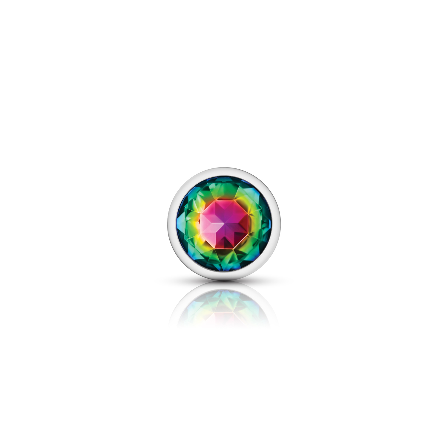Rainbow Round Gem Silver Metal Plug - Md