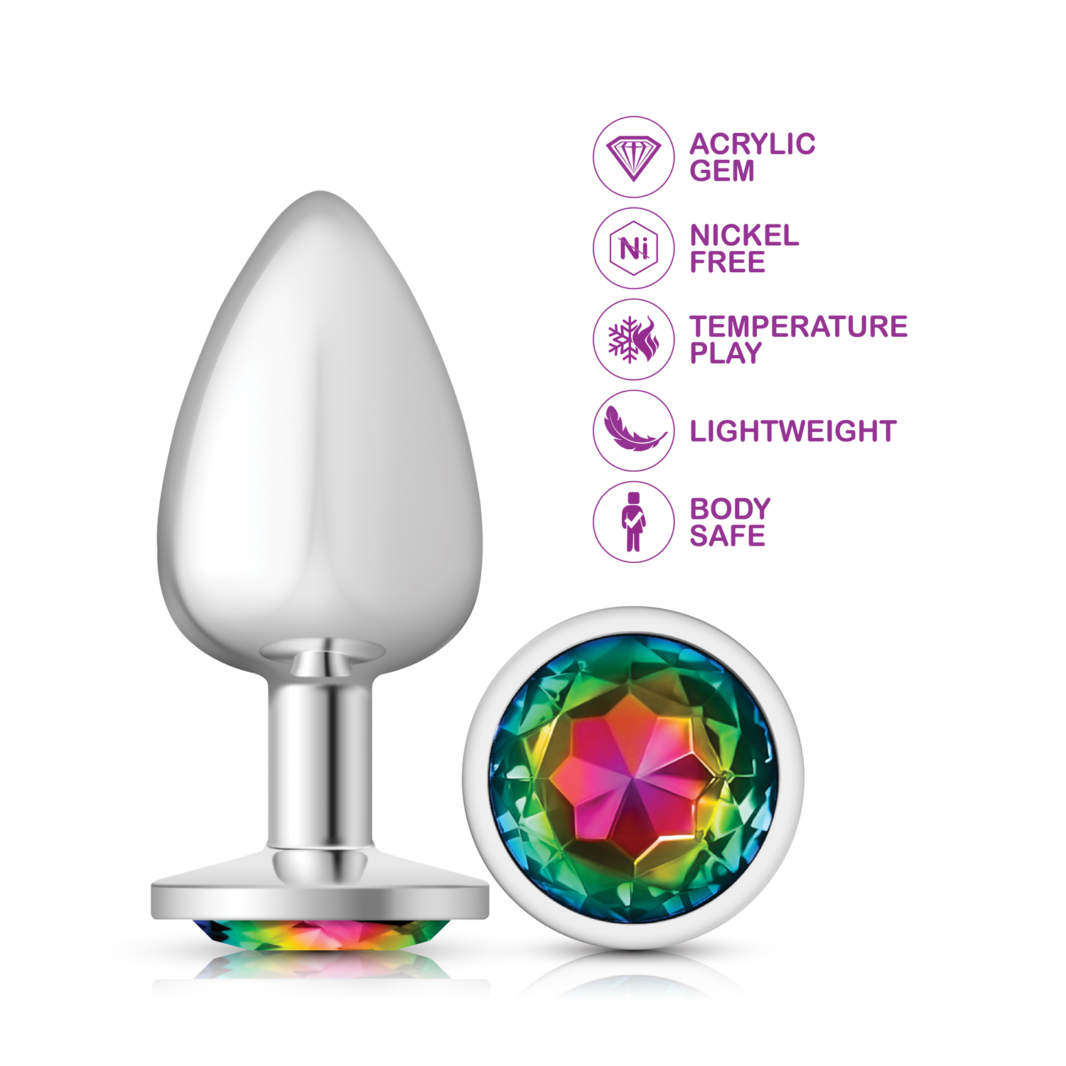 Rainbow Round Gem Silver Metal Plug - Lg