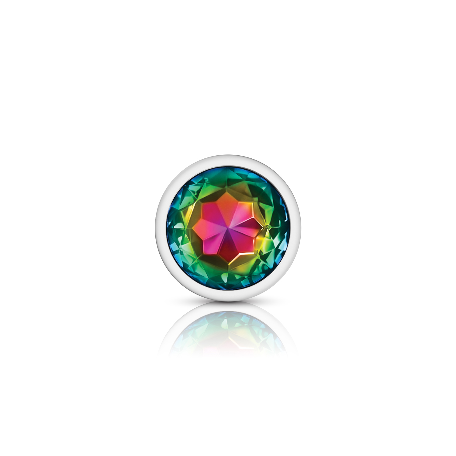 Rainbow Round Gem Silver Metal Plug - Lg