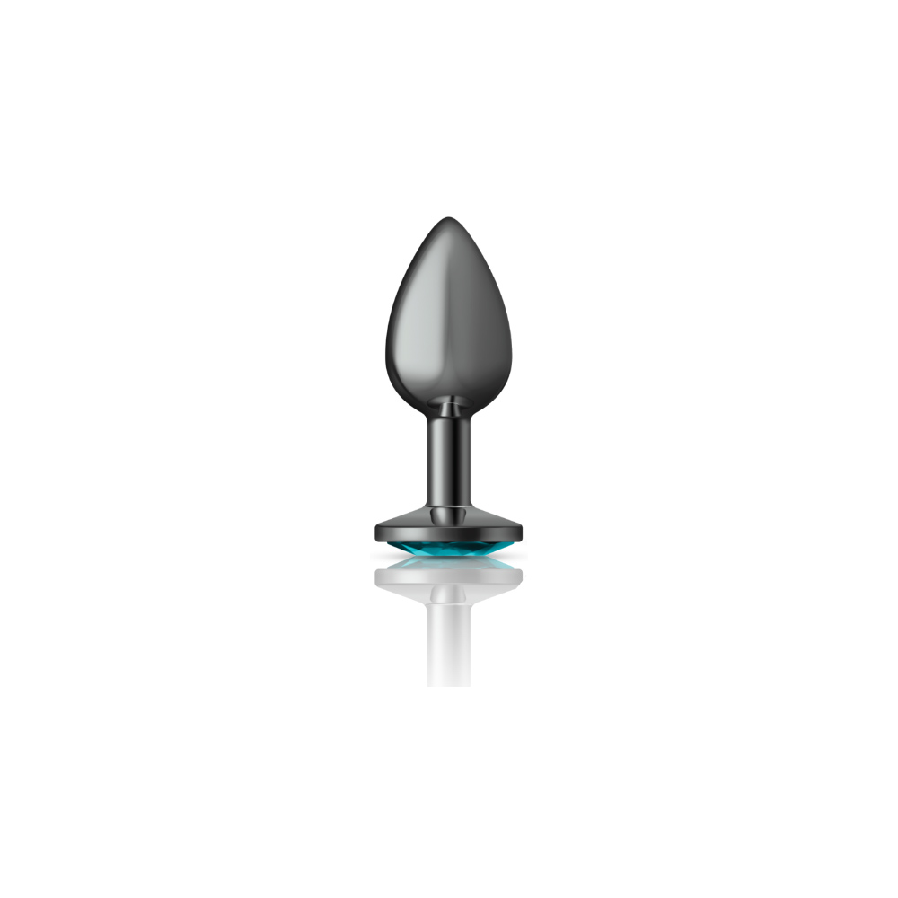 Teal Round Gem Gunmetal Metal Plug - Sm