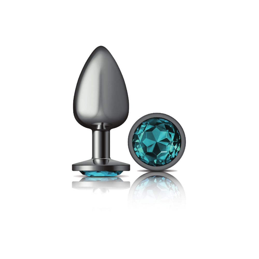 Teal Round Gem Gunmetal Metal Plug - Lg