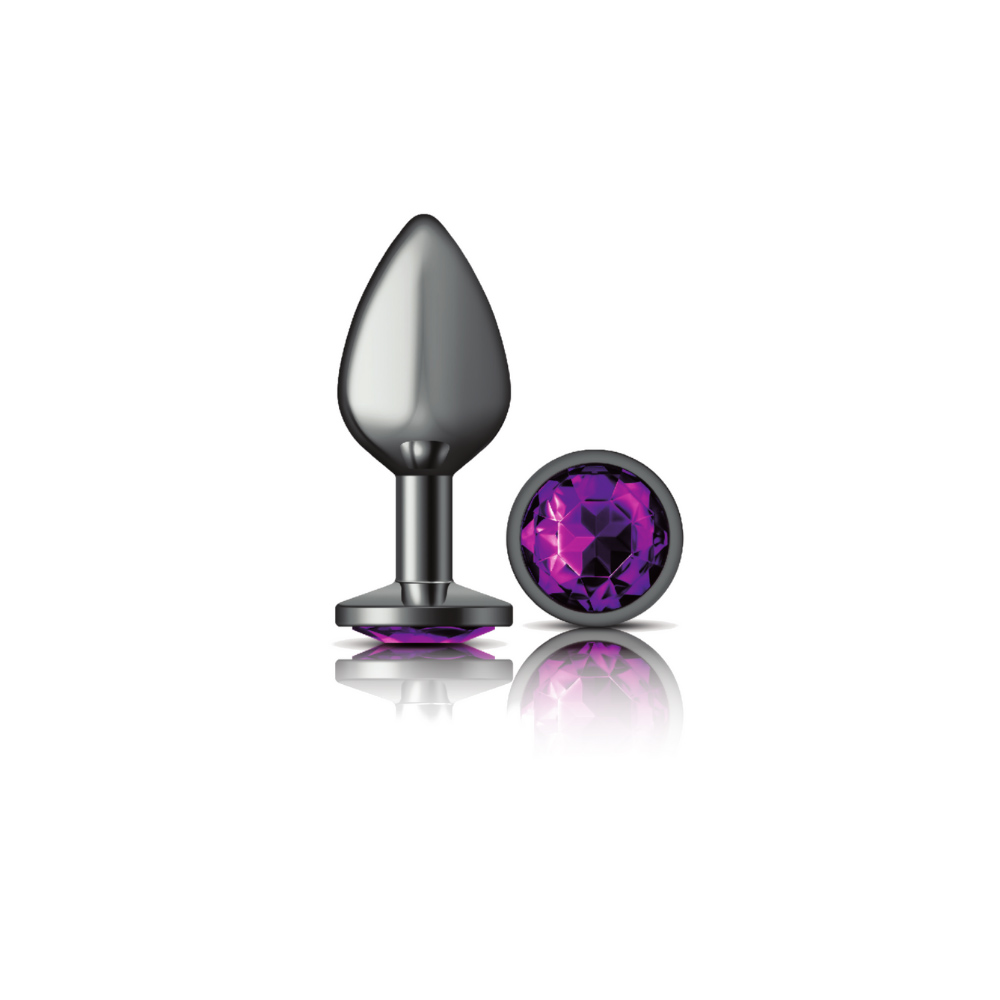 Purple Round Gem Gunmetal Metal Plug - Md