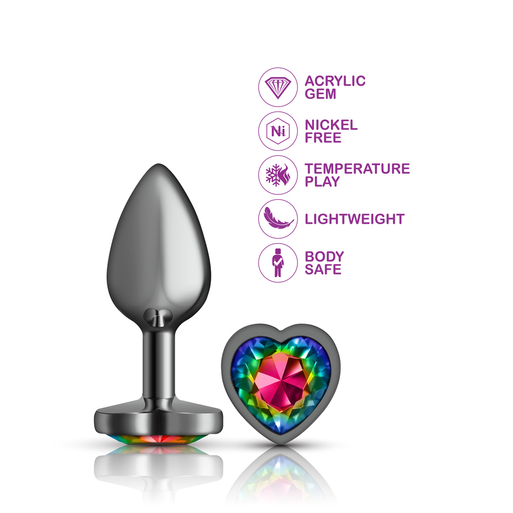 Rainbow Heart Gem Gunmetal Metal Plug - Sm