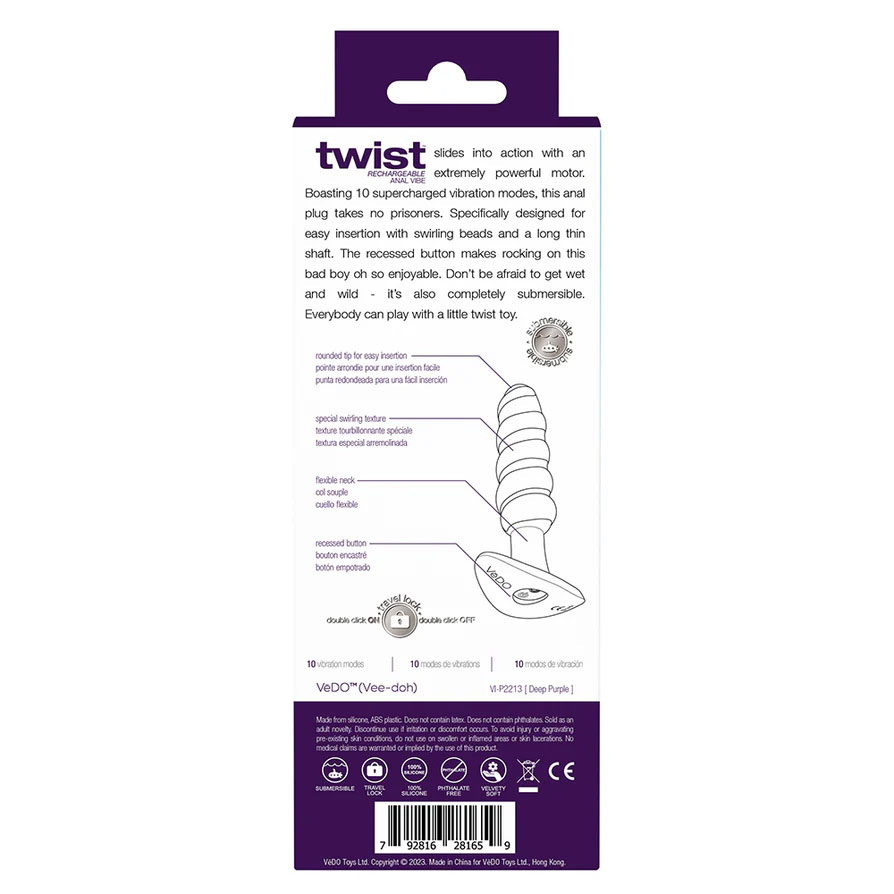 Twist Rechargeable Anal Vibe - Deep Purple