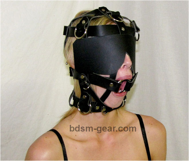 leather slave training head harness, bdsm and gorean bondage gear