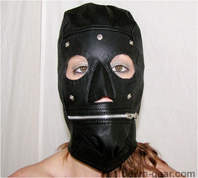 Black Hood with Zipper Mouth and Removable Blindfold