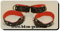 Set of 4 deluxe leather bdsm cuffs with red suede lining