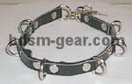 Unlined locking bondage collar with six D-rings