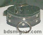 Submissive bondage collar with black suede lining and heavy O-ring front