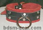 Submissive bondage collar with red suede lining and sturdy O-ring