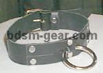 Unlined black leather submissive bondage collar with single O-ring