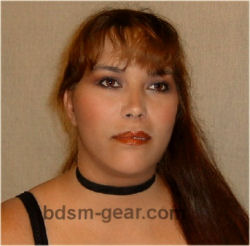 Model wearing black leather discreet slave collar