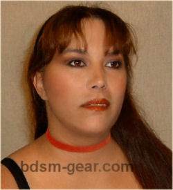 Submissive wearing red suede narrow collar