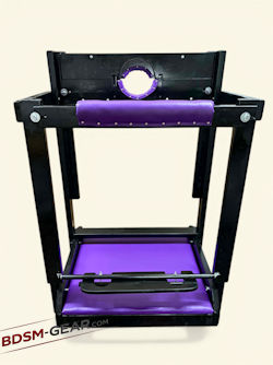 Dungeon stocks with padded leather floor and head restraint