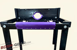 Dungeon stocks with padded leather floor and head restraint