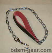 Leather BDSM slave leash with pink suede lining