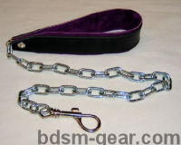 Leather BDSM slave leash with purple suede lining